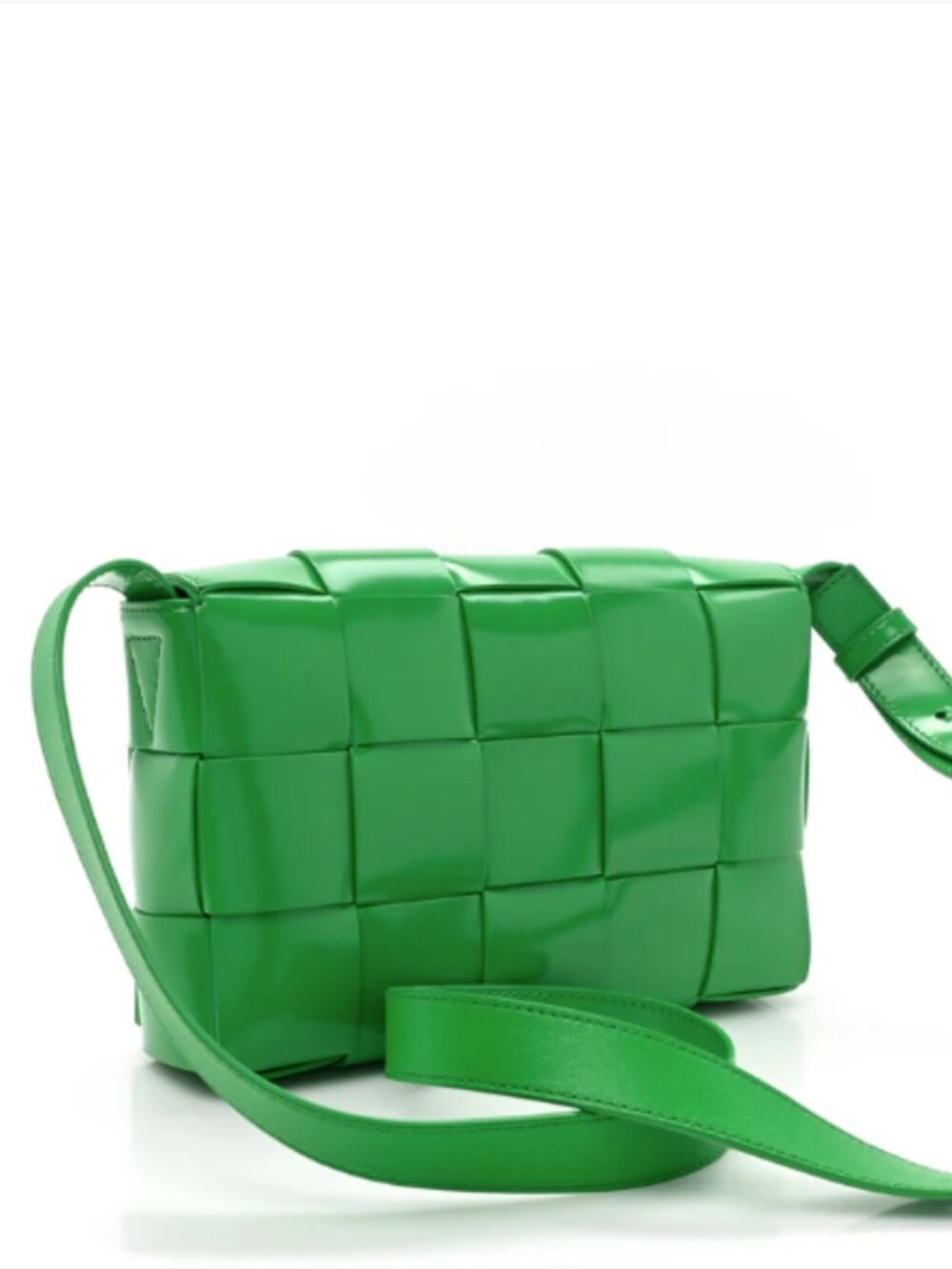 BOTTEGA VENETA Patent Maxi Intrecciato Cassette Crossbody Bag Parakeet